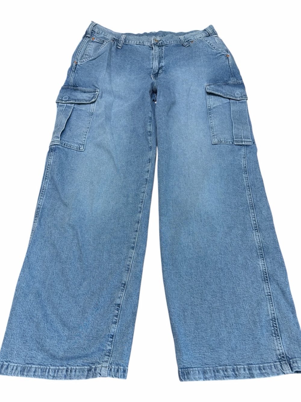 GAP 90s Loose Cargo Jeans Womens 34R Wide Leg Mid Rise Light Wash Denim